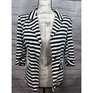 Monteau Los Angeles Black White Stripe Blazer‎ Jacket 34 Sleeve Women's Size S